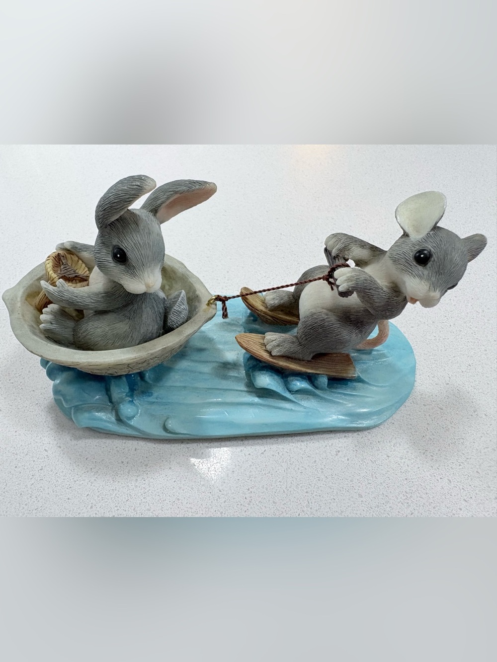 Charming tails Rabbit Pair Figurine with Water Ski Scene
